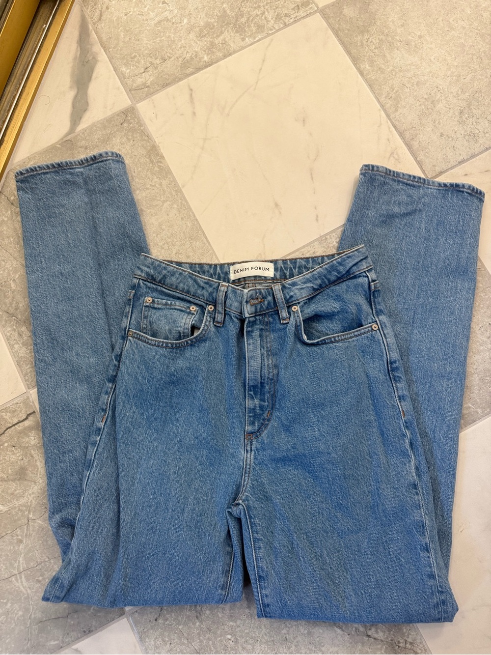 Denim Forum Womens High-Rise Straight Leg Jeans - Blue